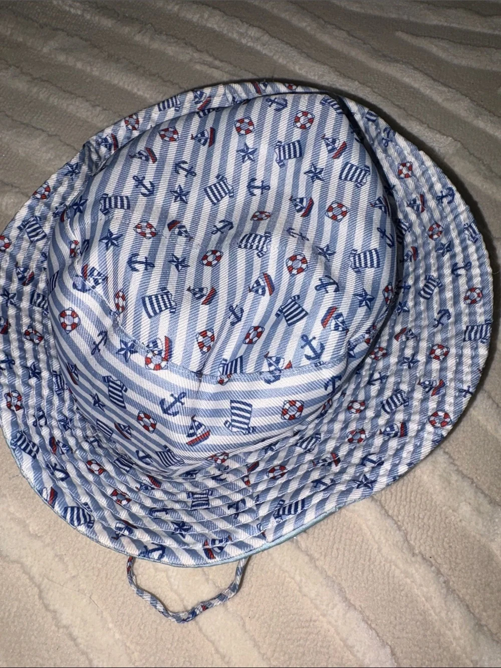 Blue Striped Nautical Bucket Sun Hat for Kids